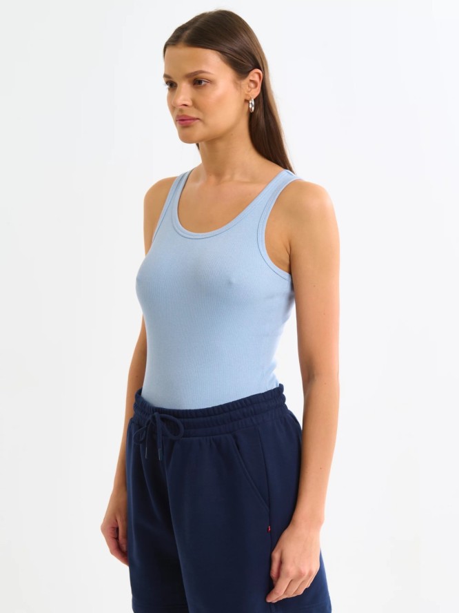 Koszulka damska na ramiączkach prążkowana błękitna Aurela 400