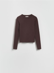 Longsleeve z modalem - ciemnobrązowy