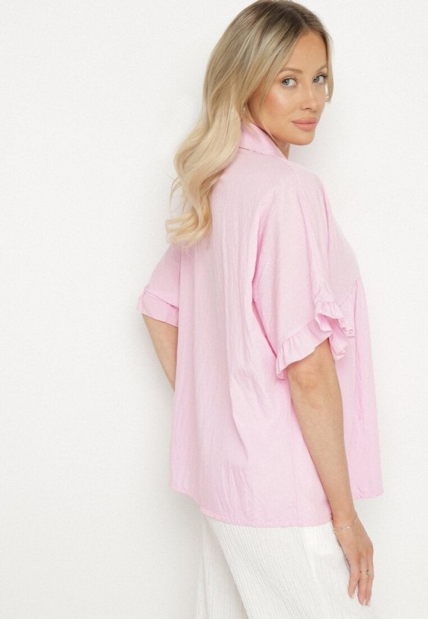 Różowa Koszula z Wiskozą i Ozdobnymi Falbankami Emeleldi