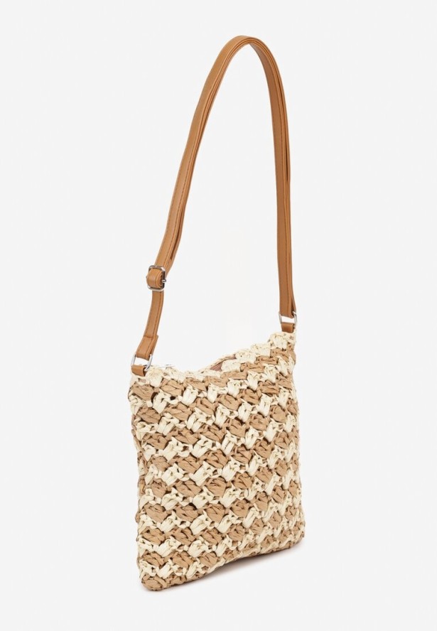 Beżowa Plażowa Torebka z Geometrycznym Wzorem Odilisse