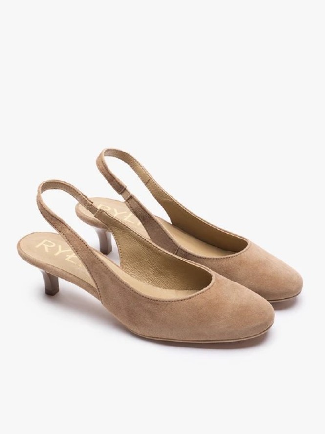 Jasnobrązowe czółenka slingback bez pięty