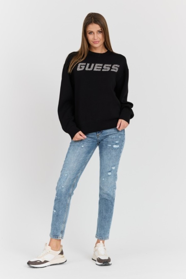 GUESS Czarna damska bluza z cyrkoniami Cecilia, Rozmiar S