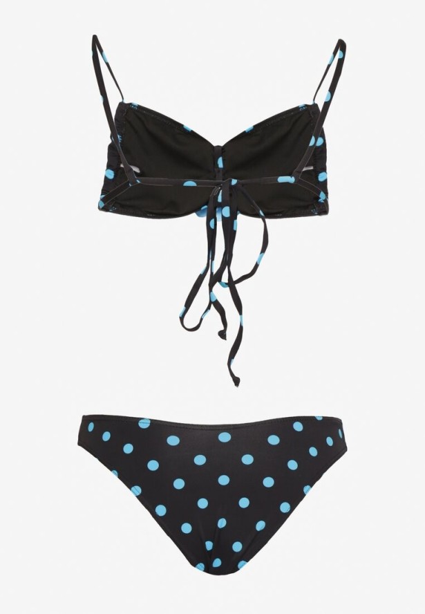 Jasnoniebieskie Bikini w Grochy z Kwiatowymi Aplikacjami Biustonosz i Figi Loritia