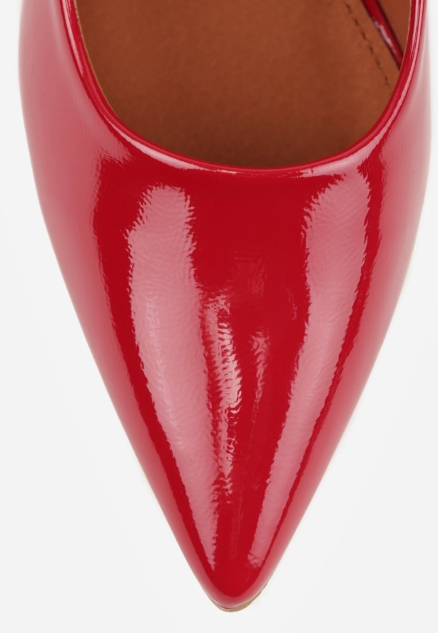 Czerwone Lakierowane Szpilki Vices ze Skórzaną Wkładką i Metaliczną Wstawką Fallenisse