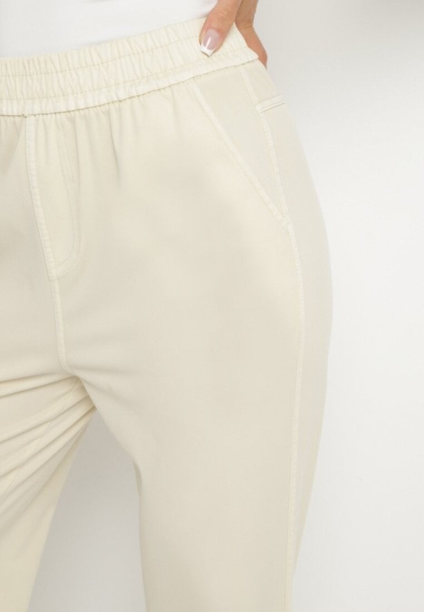 Beżowe Spodnie z Wiskozą o Szerokim Kroju z Wysokim Stanem Lintenera