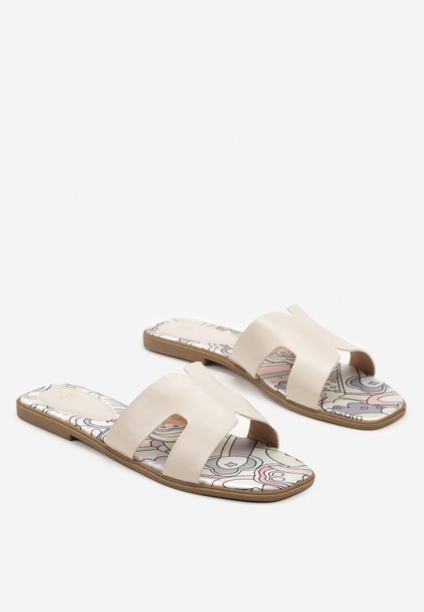 Beżowe Klapki Ozdobione Geometrycznym Motywem Pumore