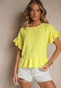Żółta Bluzka Oversize Ozdobiona Falbanami Liriele