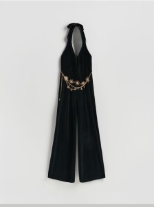 Kombinezon z ozdobnym paskiem - czarny