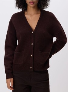 Wełniany kardigan - ciemnobrązowy