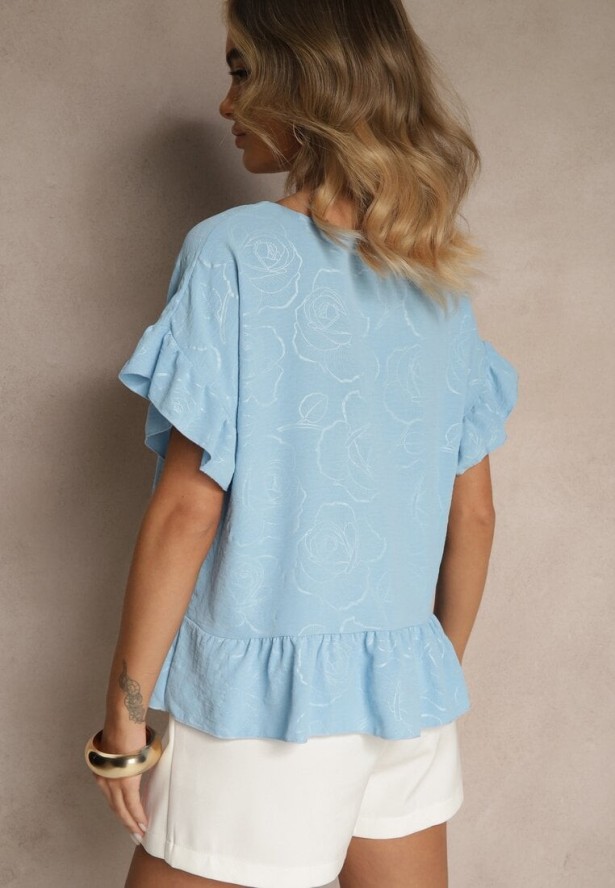 Jasnoniebieska Bluzka Oversize Ozdobiona Falbanami Liriele