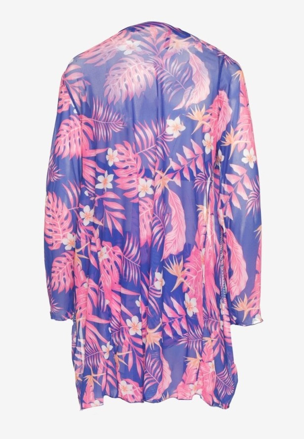 Niebiesko-Różowe Bikini Wiązany Biustonosz i Majtki Figi z Dodatkową Narzutką z Siateczki Zareliah