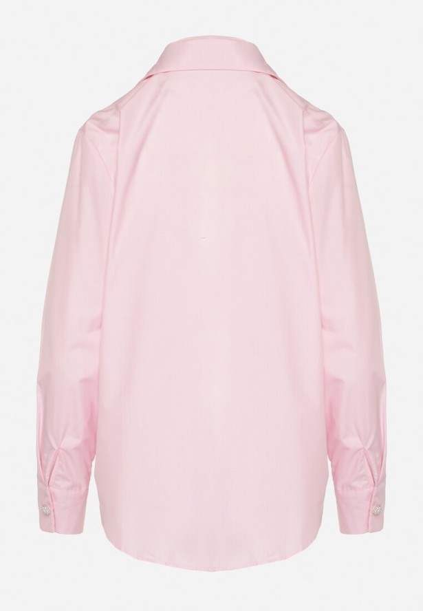 Różowa Koszula na Biżuteryjne Guziki ze Zdobionymi Kieszeniami Nerlla