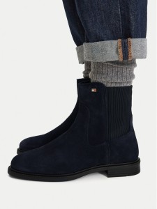 Tommy Hilfiger Sztyblety Enamel Flag Suede Ankle Chelsea FW0FW09575 Granatowy