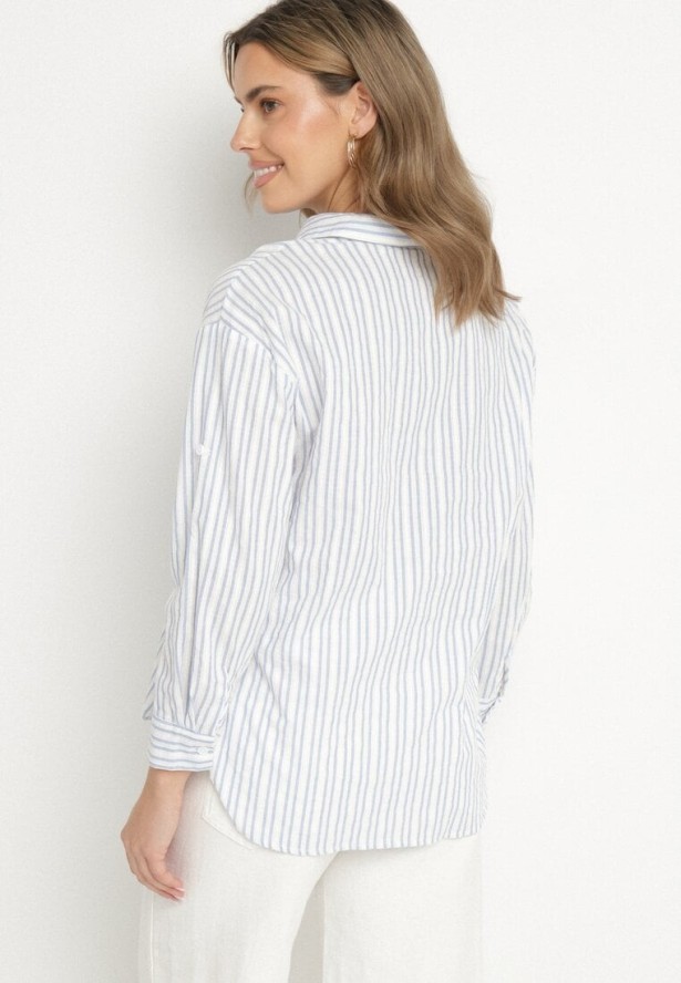 Niebieska Koszula z Bawełny w Paski Tolisianne