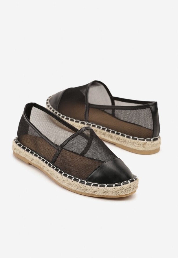 Czarne Espadryle z Siateczki na Plecionej Podeszwie Folirelin