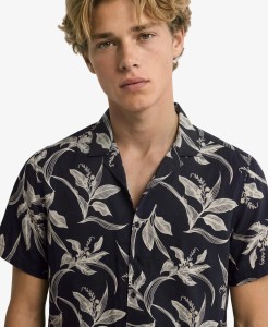 superdry Koszula krótki rękaw z nadrukiem hawajskim Canna Leaves Navy