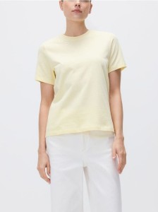 T-shirt regular z haftem - jasnożółty