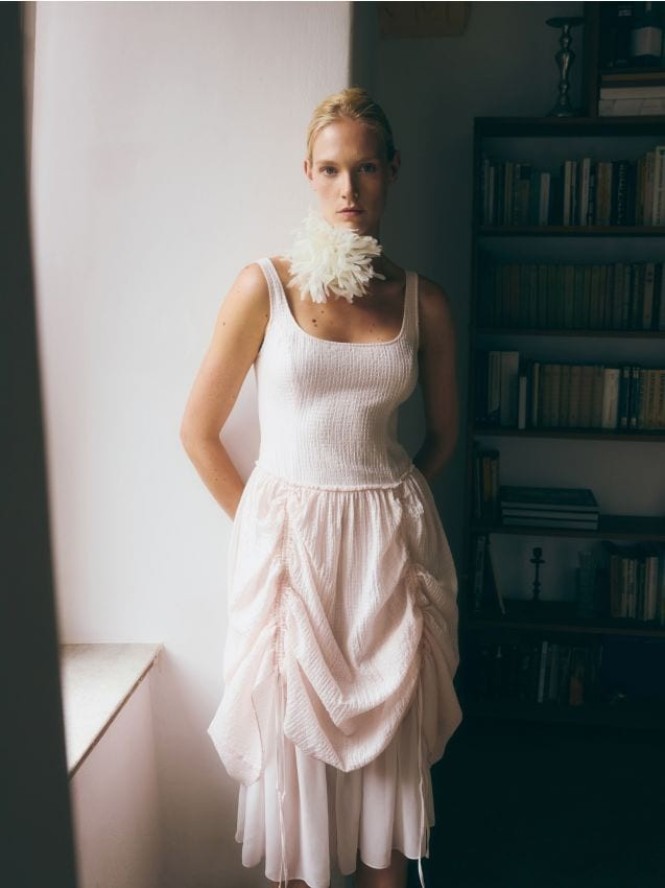 Sukienka midi z lyocellem - pastelowy róż