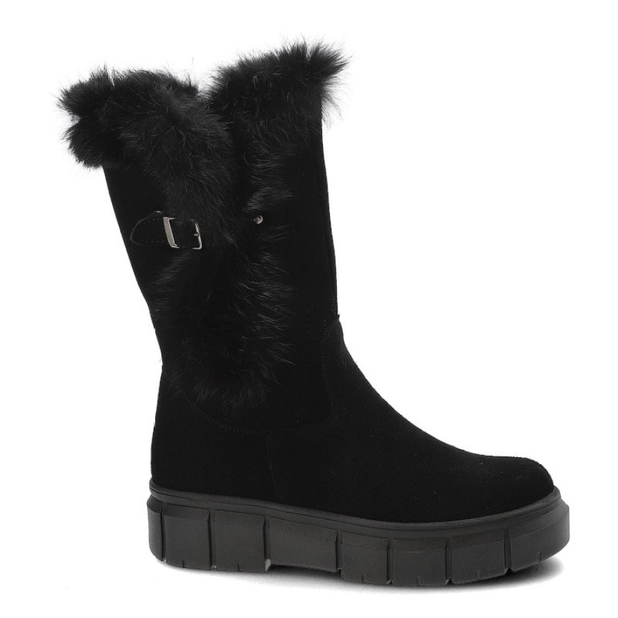 Czarne Kozaki Armodo Ocieplane Obuwie Damskie Z Futerkiem Z Królika