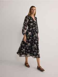 Wzorzysta sukienka midi - czarny