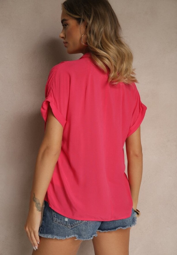 Różowa Koszula z Wiskozy Ozdobiona Podwinięciami Tilaruna
