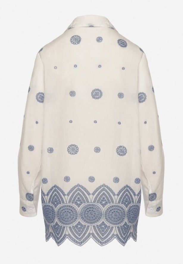 Biała Bawełniana Koszula Zdobiona Haftem Izana