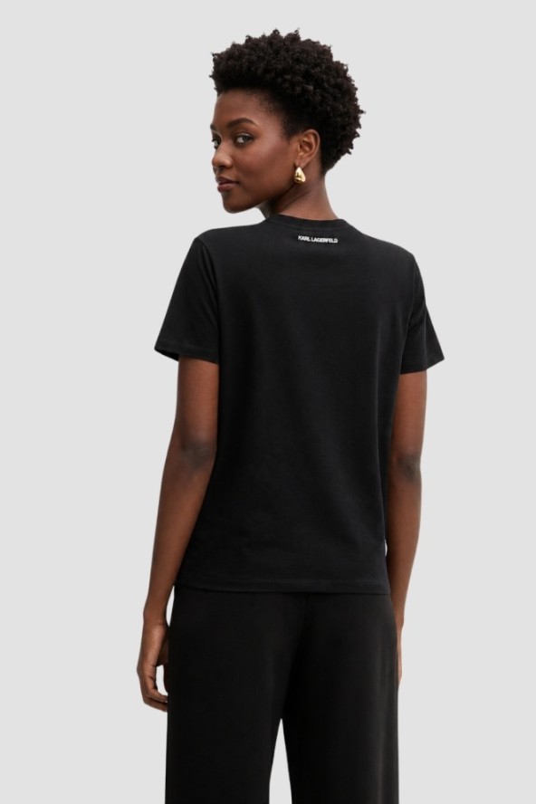 KARL LAGERFELD Czarny damski t-shirt z nadrukiem Ikon Valentine, Rozmiar L