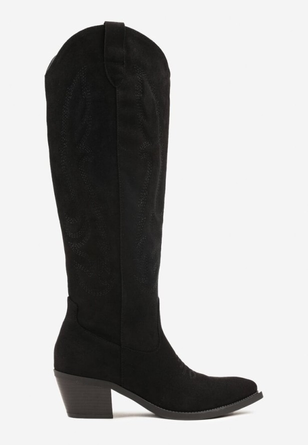 Czarne Klasyczne Kozaki Typu Kowbojki z Imitacji Zamszu Latonassa