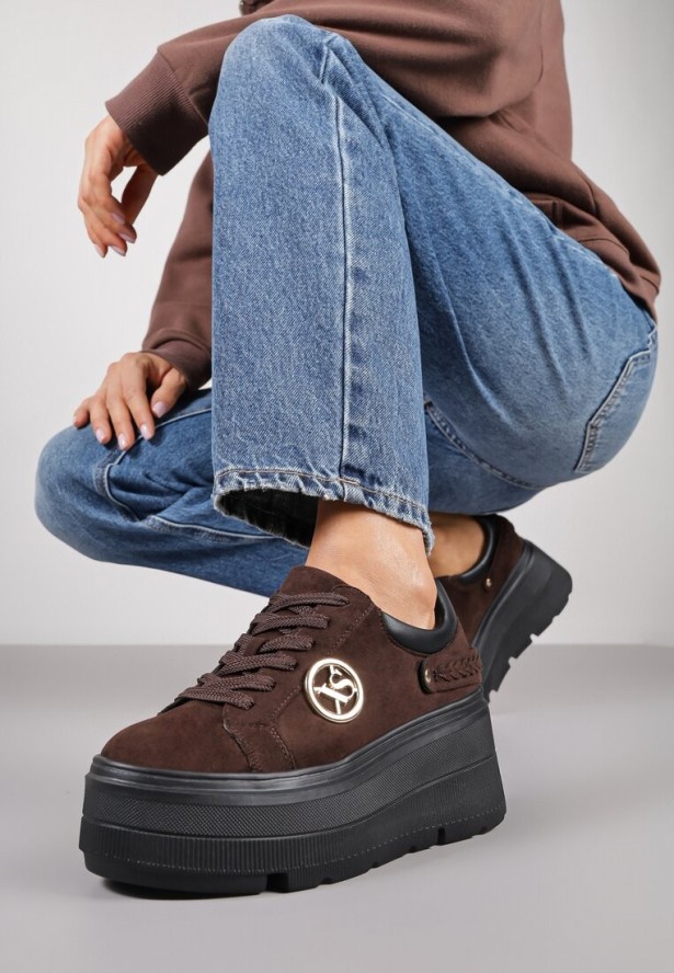 Brązowe Sneakersy Vices na Grubej Podeszwie z Metaliczną Ozdobą Tatorelis