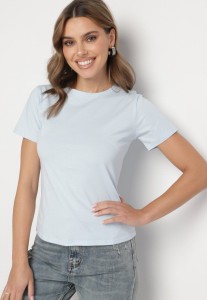 Jasnoniebieski Klasyczny T-shirt z Bawełny Lorali