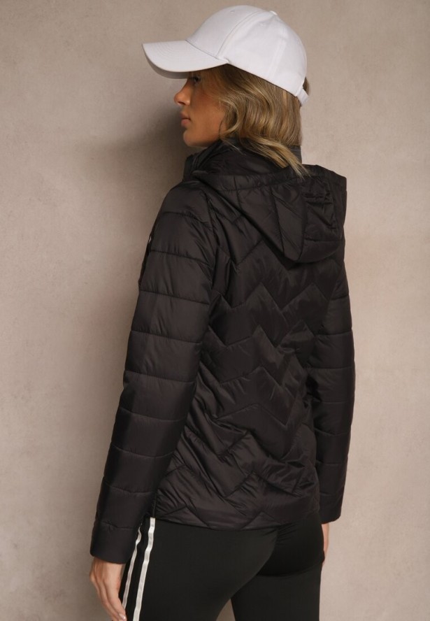 Czarna Kurtka Przejściowa z Pikowaniem i Odpinanym Kapturem Leopia