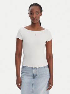 Tommy Jeans T-Shirt Lettuce Edge DW0DW22460 Écru Slim Fit