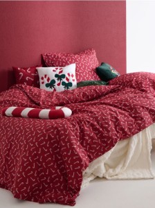 Komplet pościeli bawełnianej z motywem zimowym - czerwony