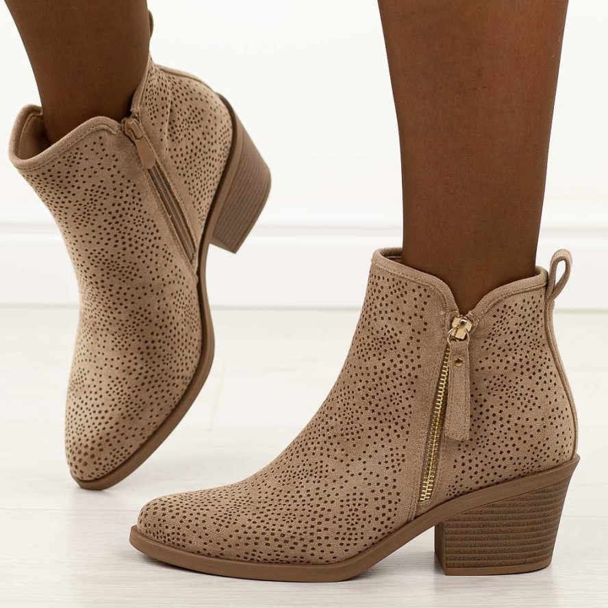 Beżowe wiosenne botki damskie, kowbojki S.Barski 52-538