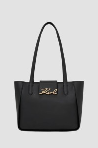 KARL LAGERFELD Czarna shopperka ze złotym logo Signature