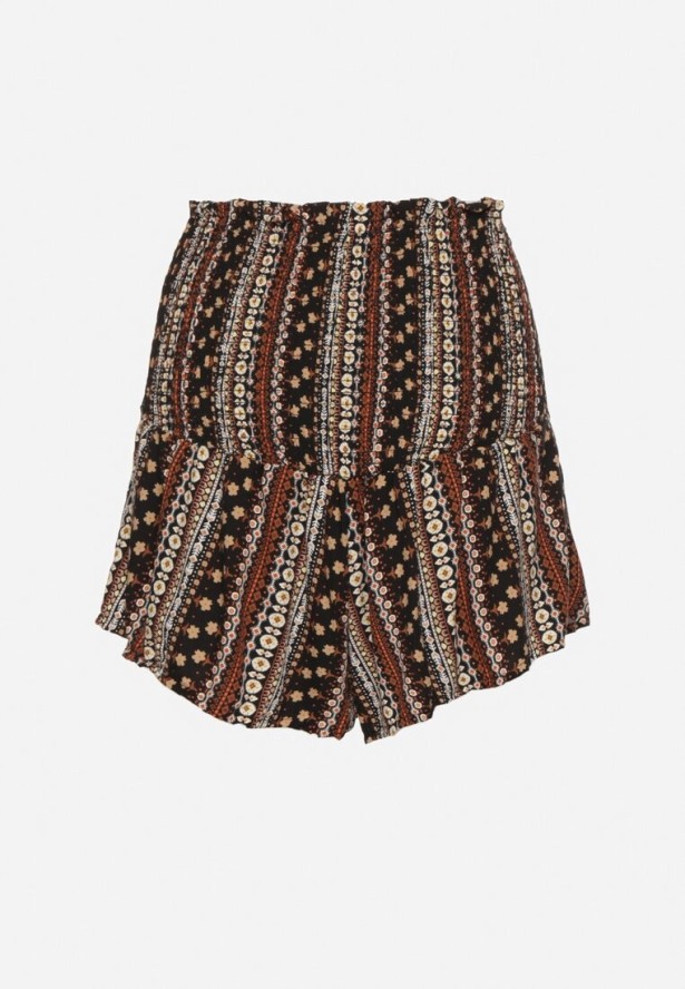 Czarne Bawełniane Szorty z Wysokim Stanem i Geometrycznym Wzorem Velsedi