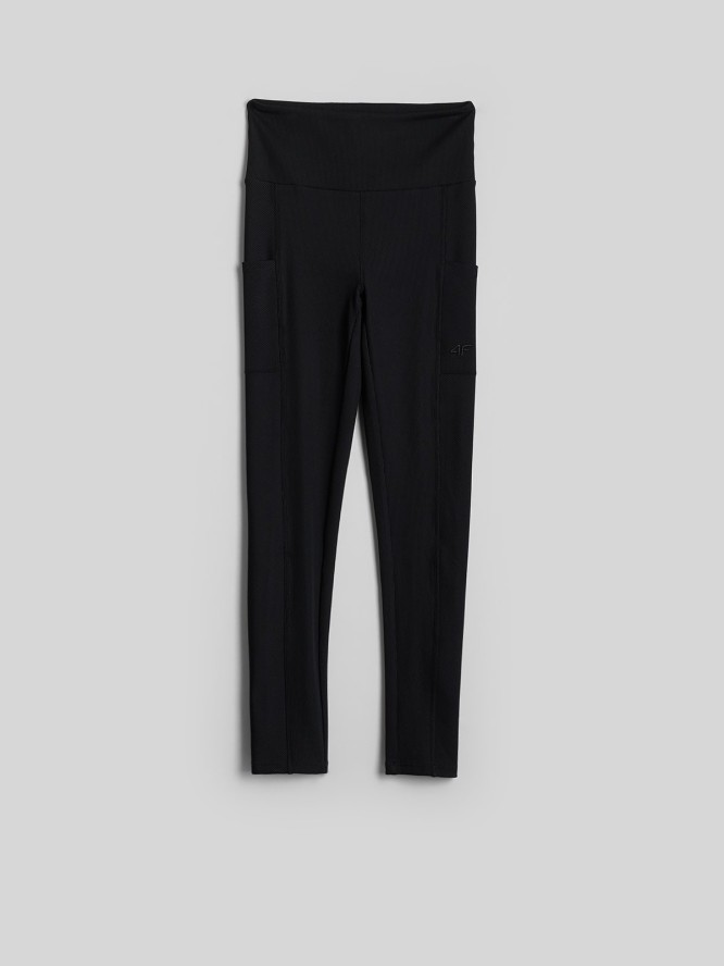 4F Legginsy z prążkowanej dzianiny damskie - czarne XS
