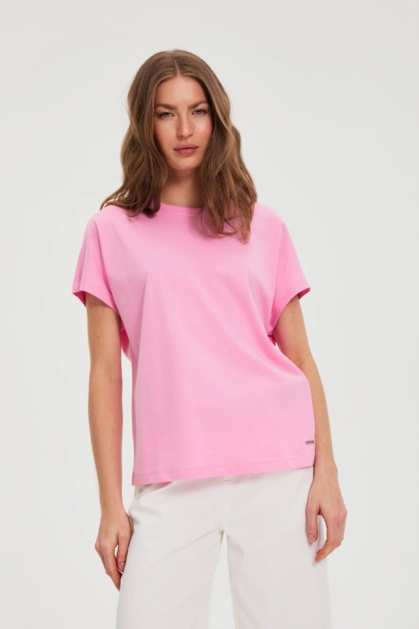Bawełniana bluzka z krótkimi rękawami różowa