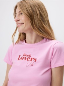 T-shirt regular z nadrukiem - różowy