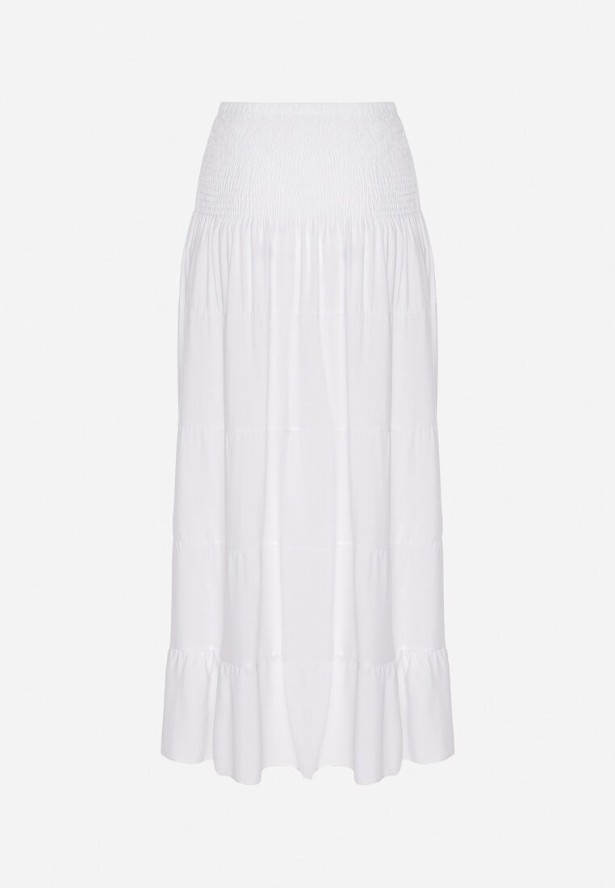 Biała Spódnica z Wiskozą z Wysokim Stanem i Falbanami Ellimee