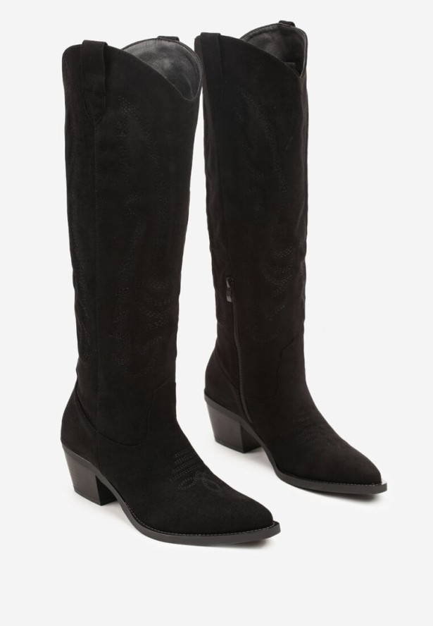 Czarne Klasyczne Kozaki Typu Kowbojki z Imitacji Zamszu Latonassa