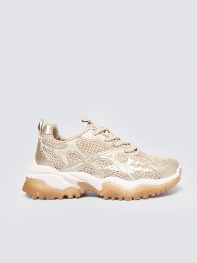 Sneakersy damskie beżowo-złote SS274014 802