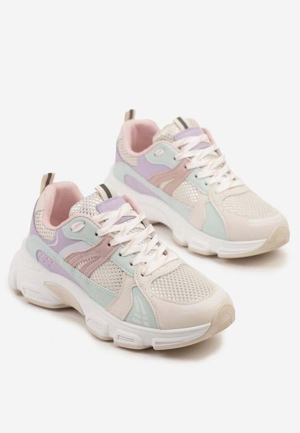 Biało-Fioletowe Streetwearowe Sneakersy ze Wstawkami z Siateczki Deylisse