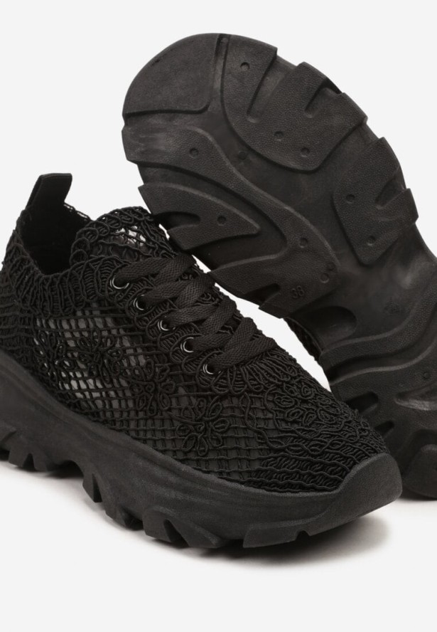 Czarne Sneakersy Ozdobione Siateczką Toliselle