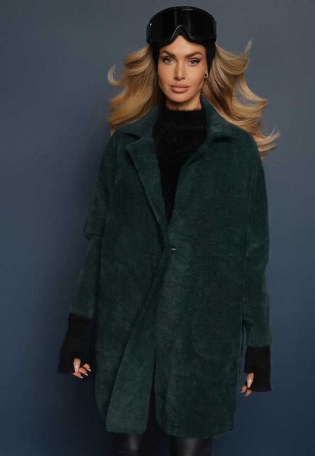 Ciemnozielony Płaszcz z Bawełną Oversize Brumisia