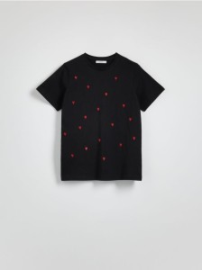 T-shirt regular z drobnym haftem - czarny