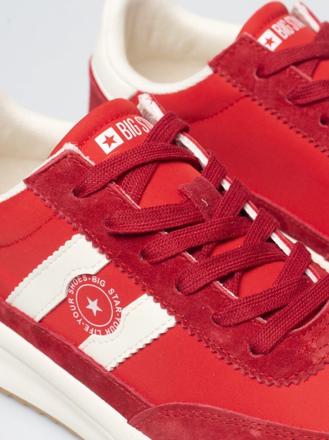 sneakersy damskie ze skórzanymi wstawkami czerwone tt274158 603