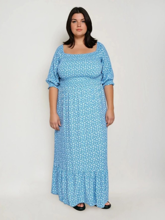 Sukienka damska maxi z motywem kwiatowym niebieska Dinova 402