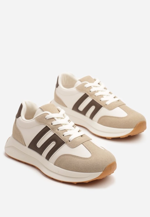 Ciemnobeżowe Sneakersy Ozdobione Geometrycznym Wzorem Eldvisa