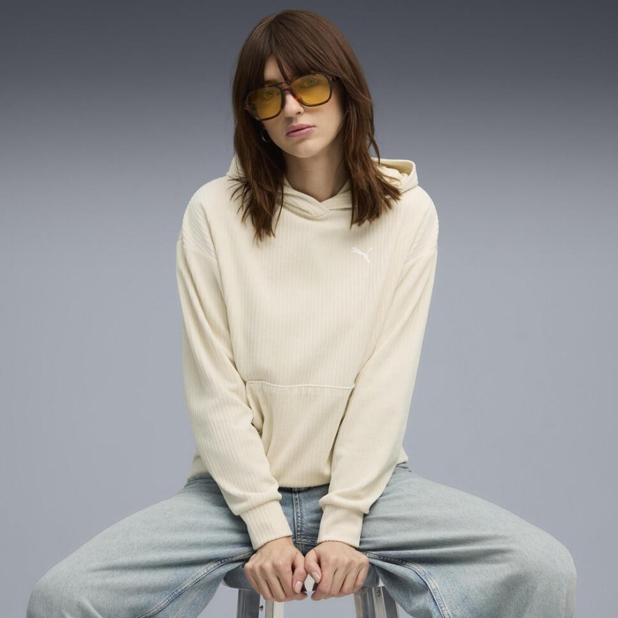 Damska bluza z kapturem Essentials Elevated Comfort Velour Rib PUMA